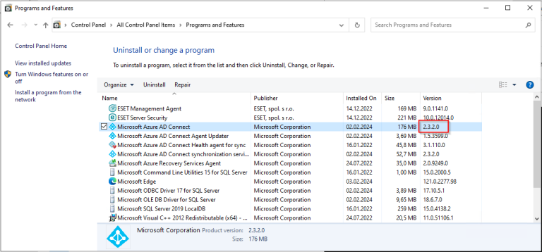 Microsoft Entra Connect Version