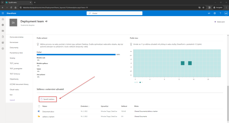 Sharepoint (Teams) - report sdílení