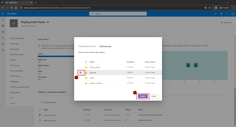 Sharepoint (Teams) - report sdílení