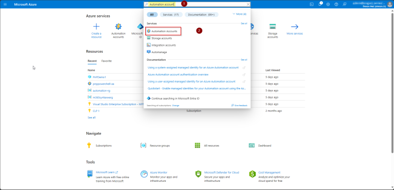 Azure portal - Automation Accounts