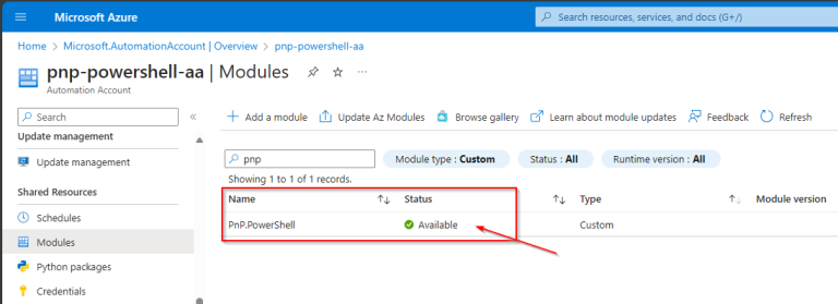 Azure Automation Accounts - Modules