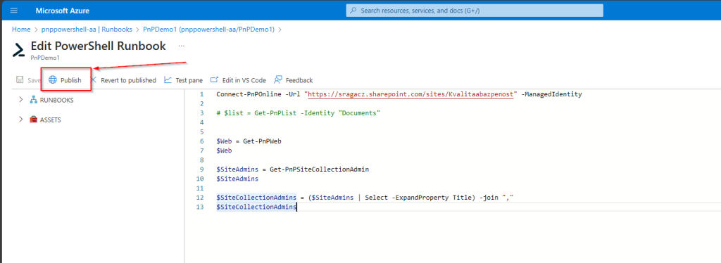 Publish PowerShell Runbook