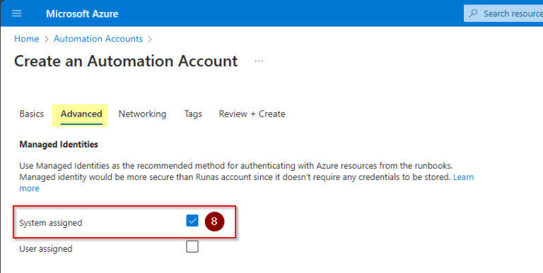 Portal Azure - Automation Accounts - Managed Identity