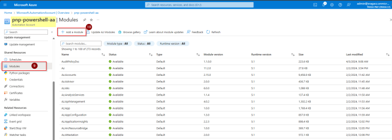 Azure Automation Accounts - Modules