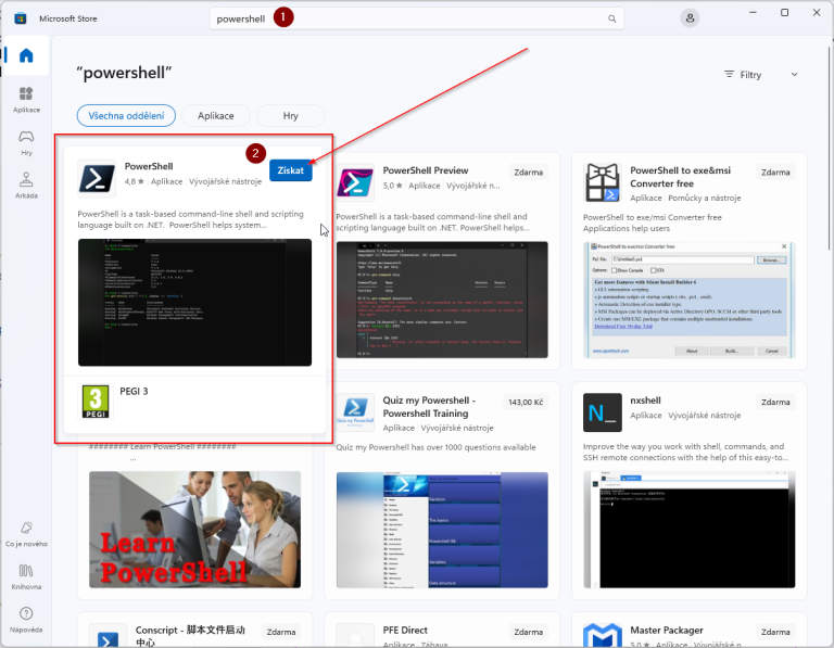 Instalace PowerShell - Microsot Store