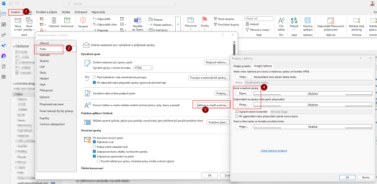 Outlook Desktop nastavení šablony a písma