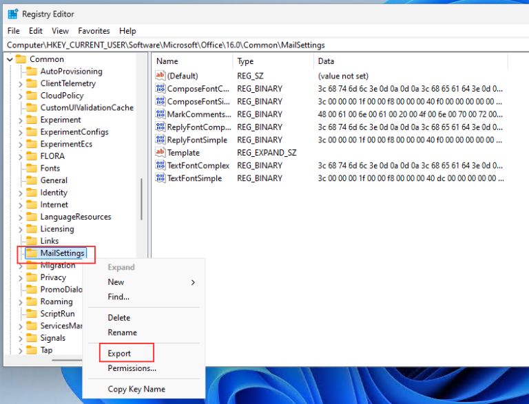 Outlook Desktop Registry Export