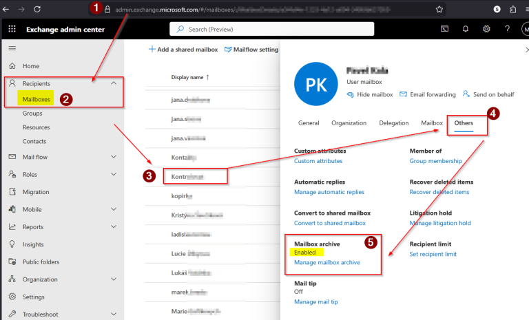 Exchange admin center — Others - Mailbox Archive