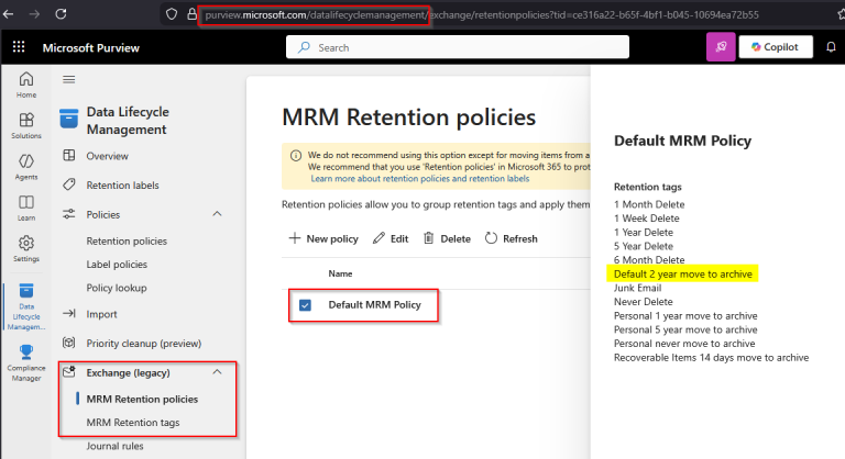 MRM Retention policies Microsoft Purview